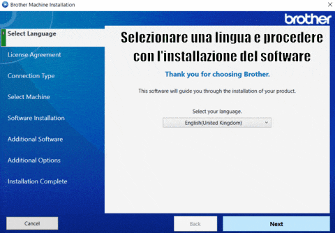 Selezionare una lingua e procedere con l'installazione del software.