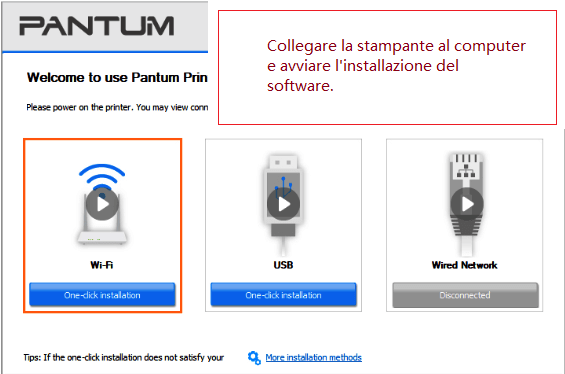 Collegare la stampante al computer e avviare l'installazione del software.