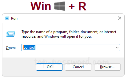Premi Win + R sulla tastiera. Digita control e premi Invio per aprire il Pannello di controllo