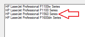 Nel passaggio “Select Printer” (Seleziona stampante), scegli: HP LaserJet Professional P1560 Series