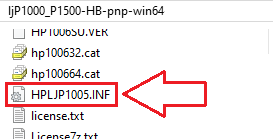 File HPLJP1005.INF nella cartella estratta