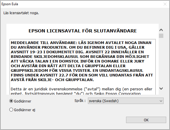 1. Skärmdumpar som visar installationsstegen för Epson L1110-skrivardrivrutinen