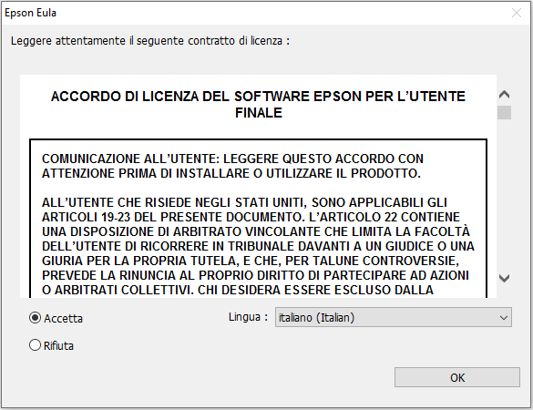 1. Schermate della procedura di installazione del driver della stampante EPSON L18050